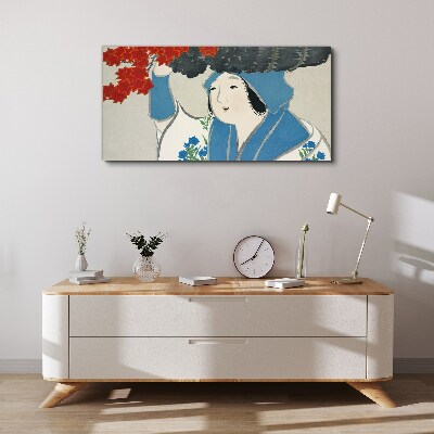 Women kimono leaves Canvas Wall art