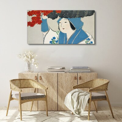 Women kimono leaves Canvas Wall art