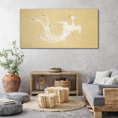 White phoenix on a gold background Canvas Wall art
