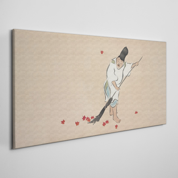 Monk cleaning with leaves Canvas Wall art