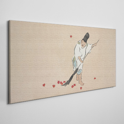 Monk cleaning with leaves Canvas Wall art