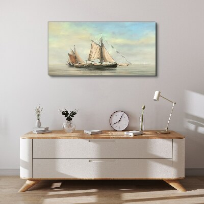 Painting sea fisherman ships Canvas print