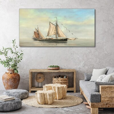 Painting sea fisherman ships Canvas print
