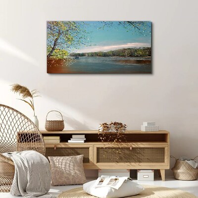 Boat water tree river Canvas print