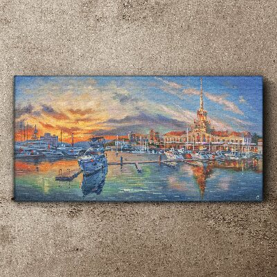Sunset over the port Canvas print