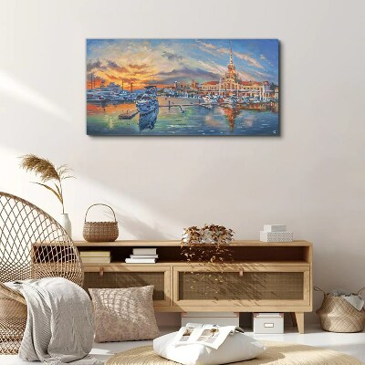 Sunset over the port Canvas print