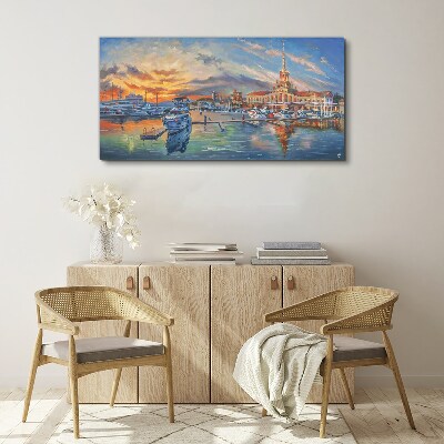 Sunset over the port Canvas print