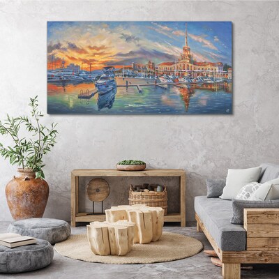 Sunset over the port Canvas print