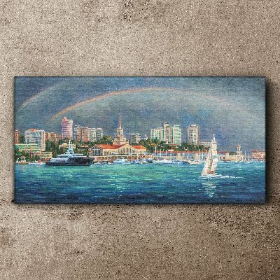 Port of ships rainbow Canvas print