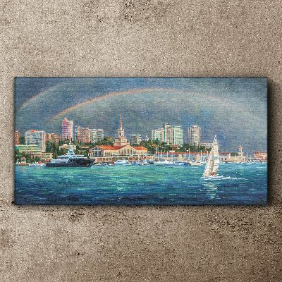 Sea panorama with a rainbow Canvas print
