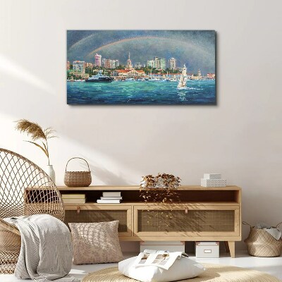 Sea panorama with a rainbow Canvas print
