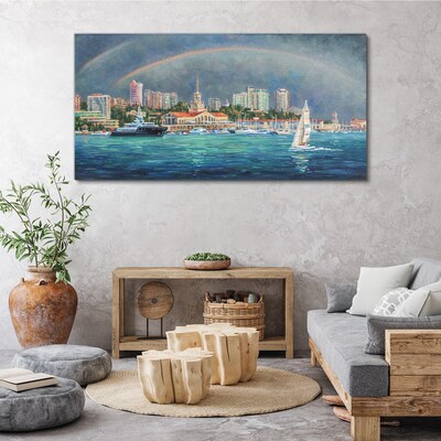 Sea panorama with a rainbow Canvas print