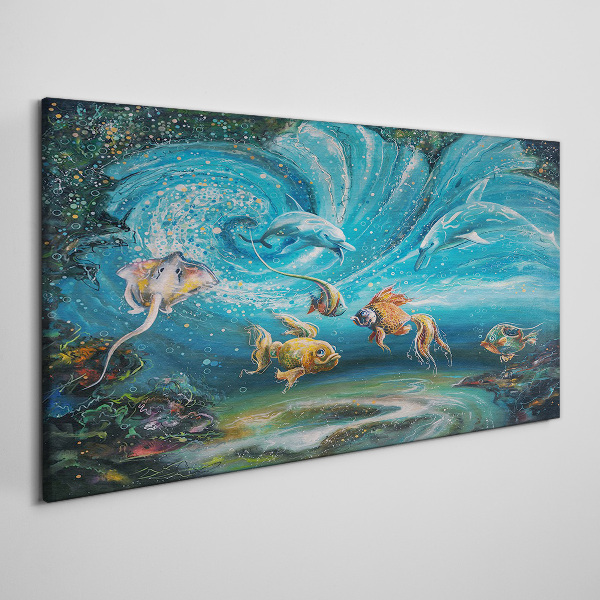 Underwater dance of dolphins and fish Canvas print