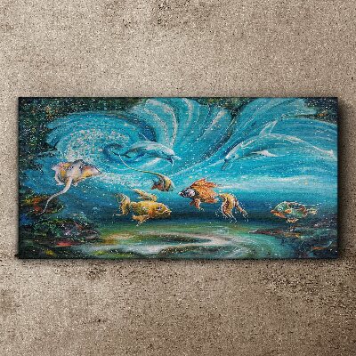 Underwater dance of dolphins and fish Canvas print