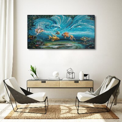 Underwater dance of dolphins and fish Canvas print