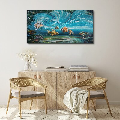 Underwater dance of dolphins and fish Canvas print