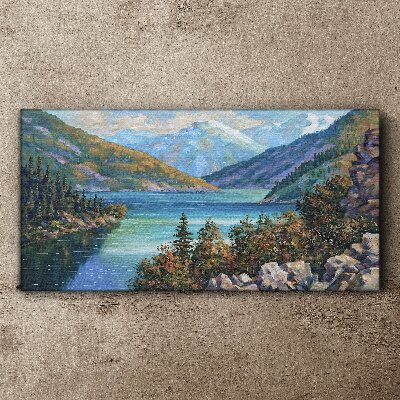 Painting lake mountains Canvas print