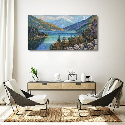 Painting lake mountains Canvas print