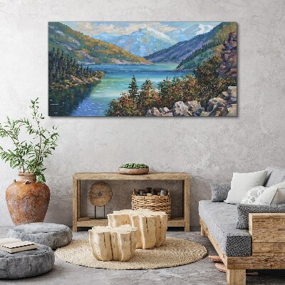Mountain landscape by the lake Canvas print