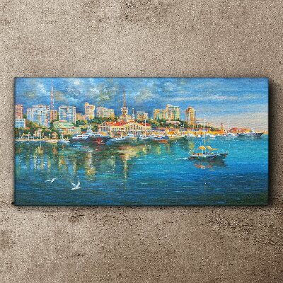 Ships sea port city Canvas print