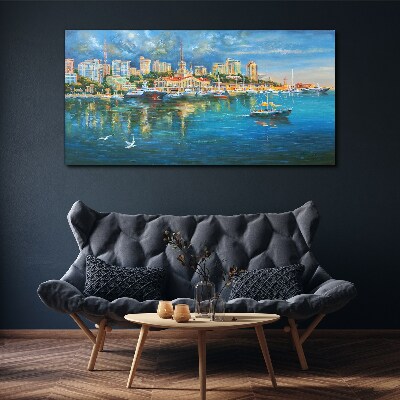 Ships sea port city Canvas print