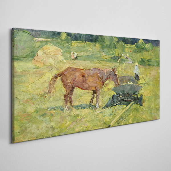 Animal horse field villagers Canvas print