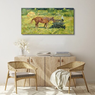 Animal horse field villagers Canvas print