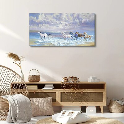 Painting horses coast Canvas print