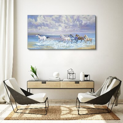 Painting horses coast Canvas print