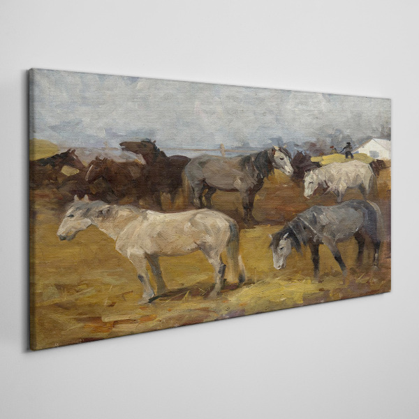 Pastoral landscape with horses Canvas print