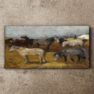 Pastoral landscape with horses Canvas print