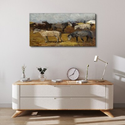 Pastoral landscape with horses Canvas print