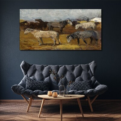 Pastoral landscape with horses Canvas print