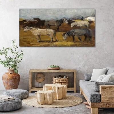 Pastoral landscape with horses Canvas print