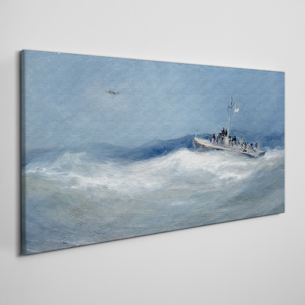 Stormy sea with a boat Canvas Wall art