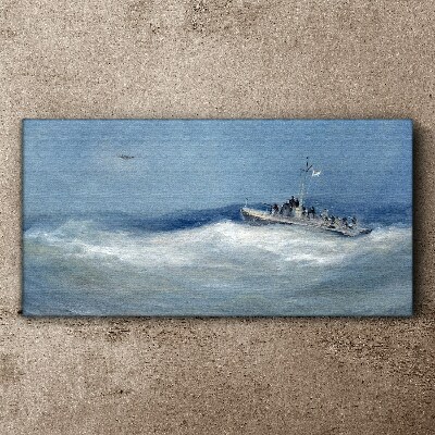 Stormy sea with a boat Canvas Wall art