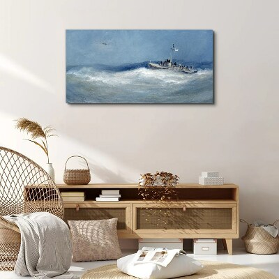 Stormy sea with a boat Canvas Wall art