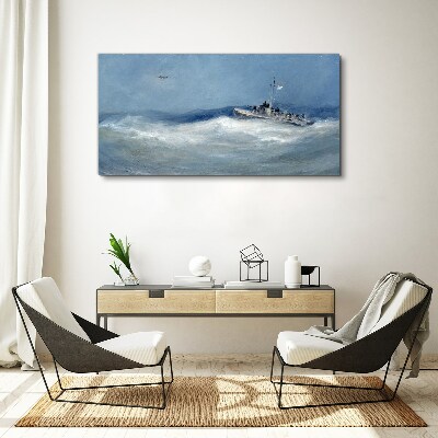 Stormy sea with a boat Canvas Wall art