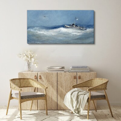 Stormy sea with a boat Canvas Wall art