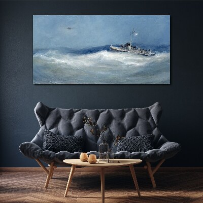Stormy sea with a boat Canvas Wall art