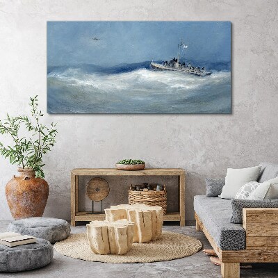 Stormy sea with a boat Canvas Wall art