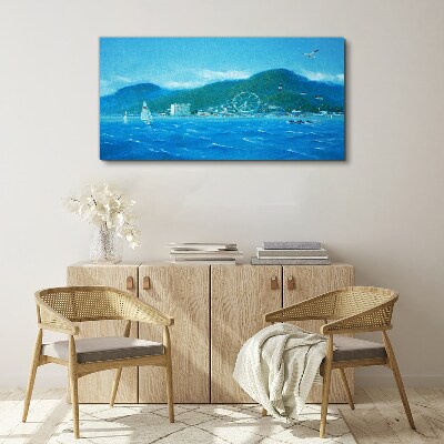 Seaside landscape with an amusement park Canvas Wall art