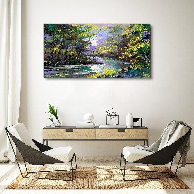 Painting tree forest river Canvas Wall art