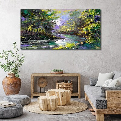 Painting tree forest river Canvas Wall art