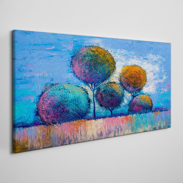 Colorful trees on a blue background Canvas Wall art