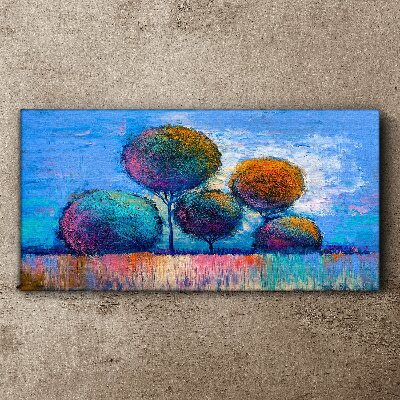 Colorful trees on a blue background Canvas Wall art
