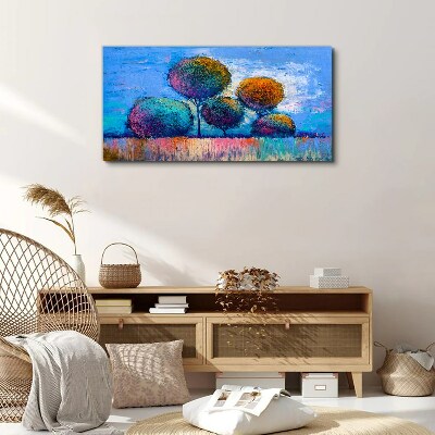 Colorful trees on a blue background Canvas Wall art