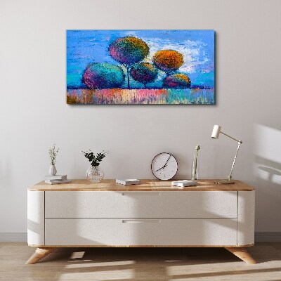 Colorful trees on a blue background Canvas Wall art