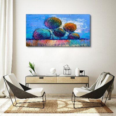 Colorful trees on a blue background Canvas Wall art