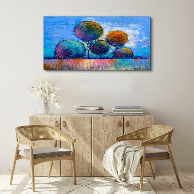 Colorful trees on a blue background Canvas Wall art